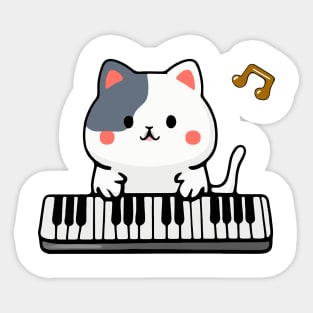 Kawaii Cute Cat Playing Piano Keyboard Sticker